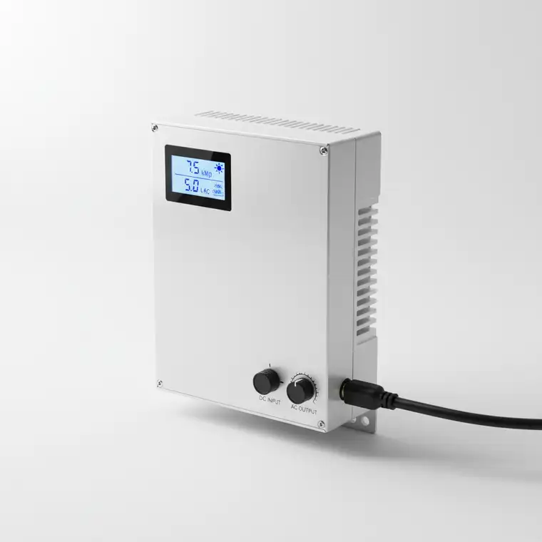 Schemat instalacji fotowoltaicznej z falownikiem, pokazujący przewymiarowanie o 30 procent i wpływ na gwarancję producenta