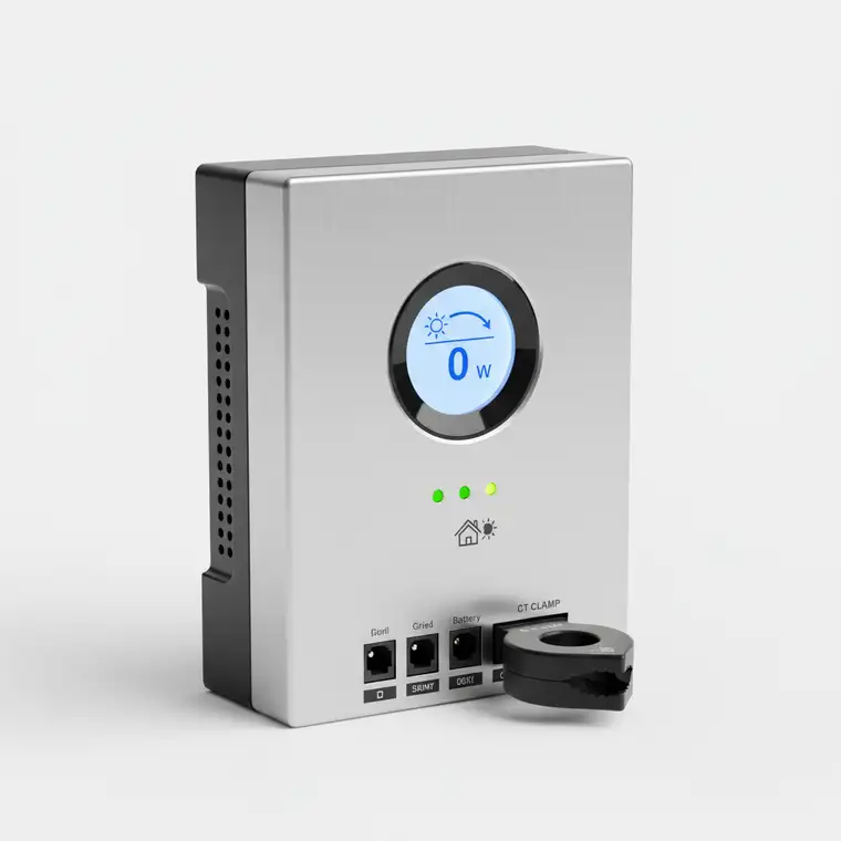 Schemat działania instalacji fotowoltaicznej z falownikiem z ograniczeniem wypływu do sieci w domu jednorodzinnym