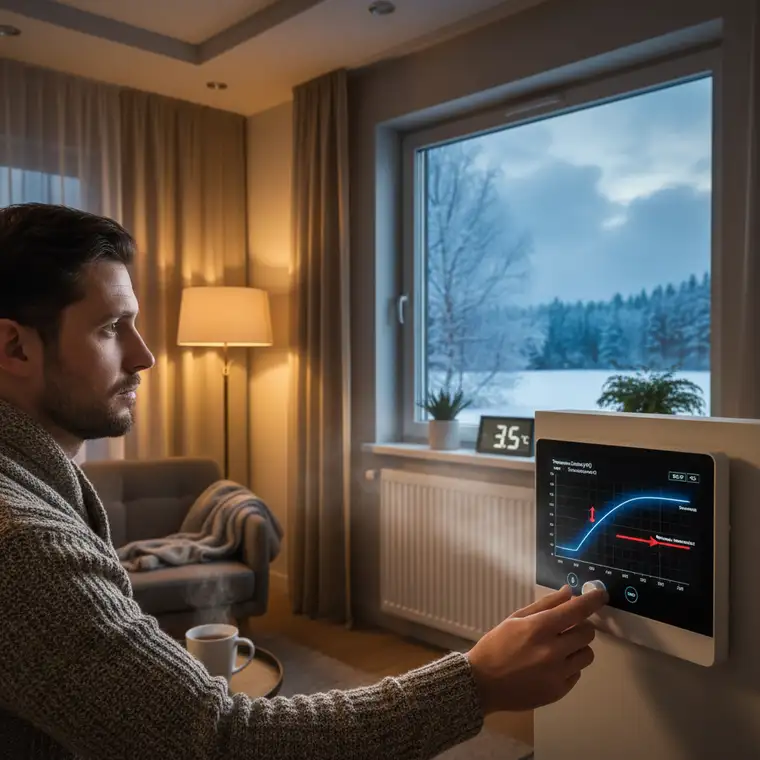 Wykres krzywej grzewczej pompy ciepła w domu z grzejnikami stalowymi, ustawienia nachylenia i przesunięcia