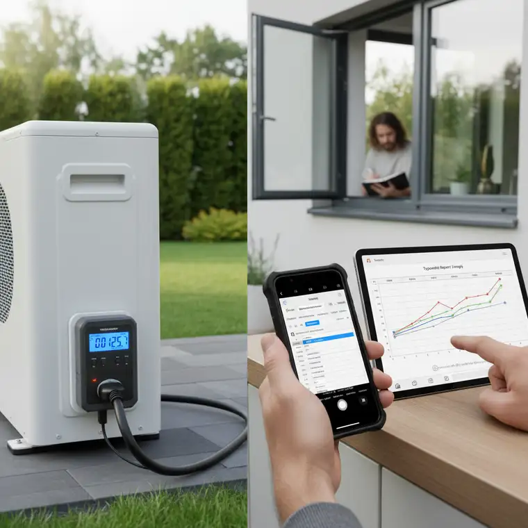 Miernik energii na szynę DIN i watomierz w gniazdku mierzą tygodniowe zużycie prądu przez domową pompę ciepła